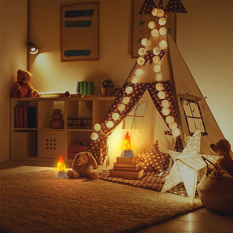 Fake Fire Lamp USB Rechargeable Flameless Candles with Flickering Flame 3-Mode LED Flame Light for Outdoor Camping Holiday Halloween Christmas Thanksgiving Table Yard Decorations2