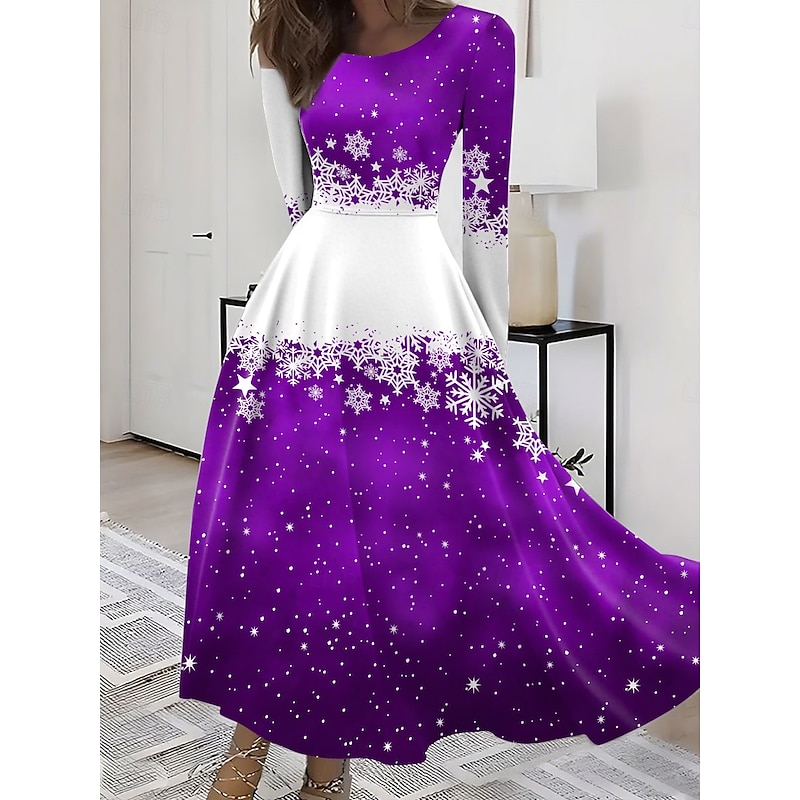 Christmas Women's Midi Dress A Line Dress Fit And Flare Dress Vacation Casual Boho Party Daily Going out Regular Fit Graphic Galaxy Long Sleeve Crew Neck Black Summer Spring Fall Winter3