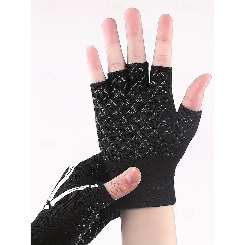 Men's Halloween Skeleton Fingerless Gloves – Elastic Fleece Non-Slip Knitted Mittens for Cosplay, Party and Outdoor Wear4
