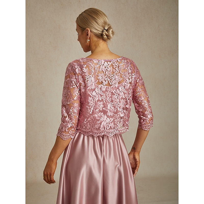 Women's Lace Tops Jacket Floral Elegant Party Crew Neck Crop Tops Wedding Guest Party Evening Wear Lace Embroidered Blush Pink Summer Spring Fall2