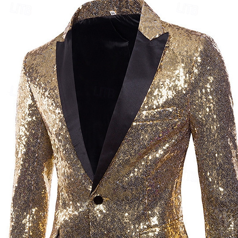 Men's Blazer Jacket Closure collar Party Solid Colored Blazer Black Silver Champagne Tailored Fit Single Breasted One-button3