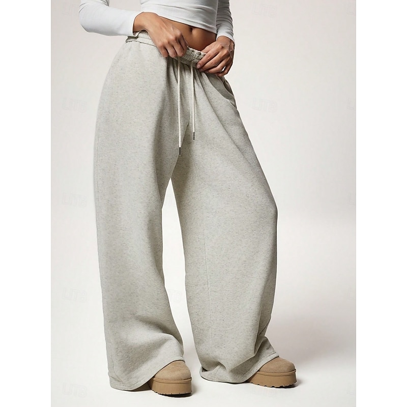 Women's Sweatpants Wide Leg Chinos Fashion Streetwear Casual Full Length High Waist Plain Elastic Waistband Comfy Soft Comfortable Stretchy Outdoor Street Light Gray Black White Red Summer Spring Fall