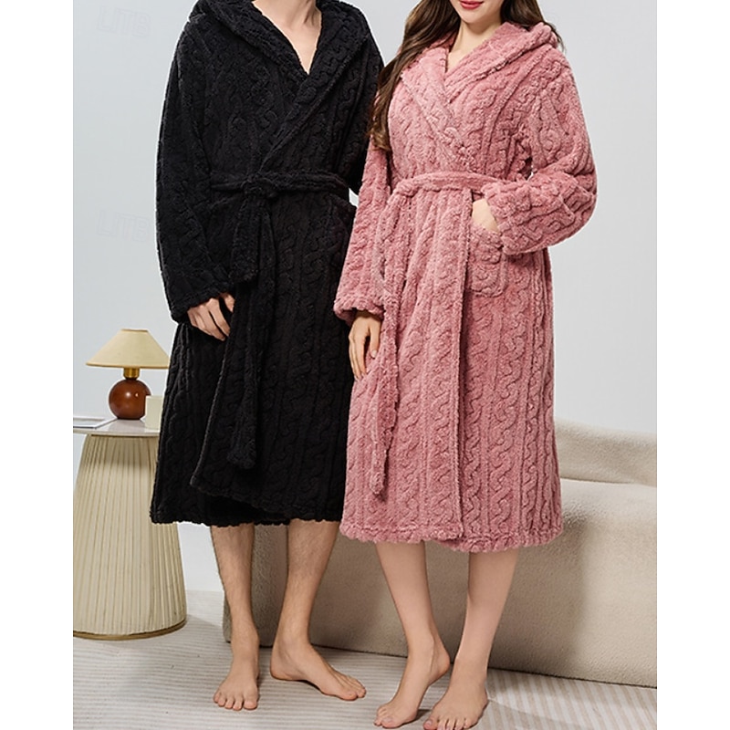 Women's Pajamas Nightgown Casual Soft Pure Color Pocket Vacation Home Bed Long Sleeve Hoodie Black Pink Navy Blue Dark Gray Gray Fall Winter Tailored Fit