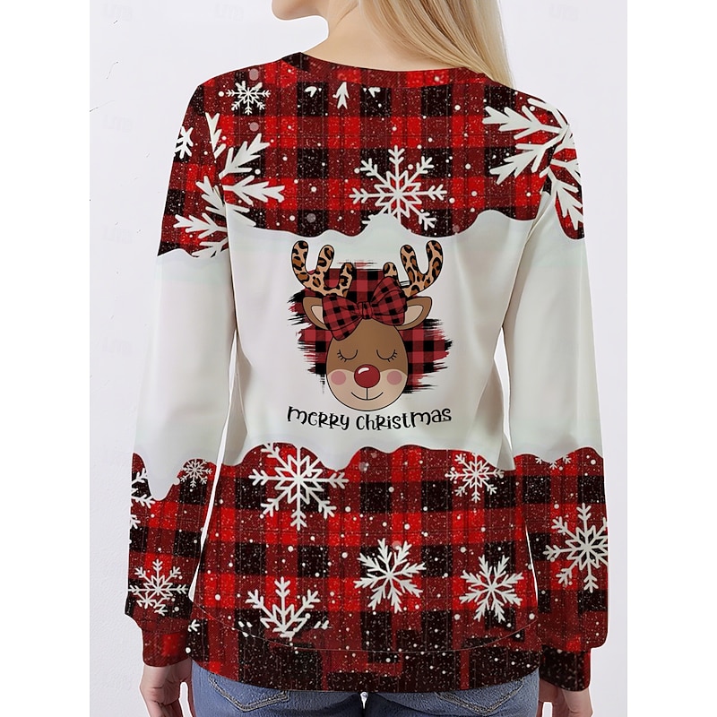 Women's Pullover Sweatshirt Hoodies Graphic Reindeer Christmas Classic Casual Festival Long Sleeve Crew Neck Round Neck Regular Tops Casual Holiday Print Red Fall Winter2