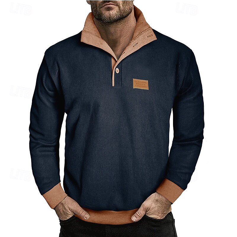 Men's Sweatshirt Apricot Black Army Green Royal Blue Blue Standing Collar Color Block Patchwork Daily Holiday Going out Polyester Corduroy Streetwear Casual Fall Winter Clothing Apparel Hoodies