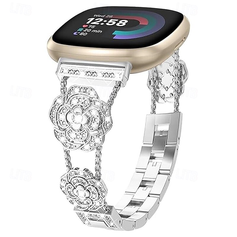 Smart Watch Band Compatible with Fitbit Versa 4, Sense 2, Versa 3, Sense Versa 2 / Versa Lite / Versa SE / Versa Rhinestone Smartwatch Strap Women Glitter Bling Diamond Jewelry Bracelet Replacement3