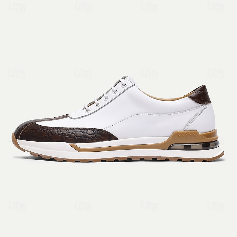 Men's White and Brown Casual Sneakers – Lightweight Lace-Up Walking Shoes with Comfort Sole for Travel, Daily Wear and Weekend Outings3
