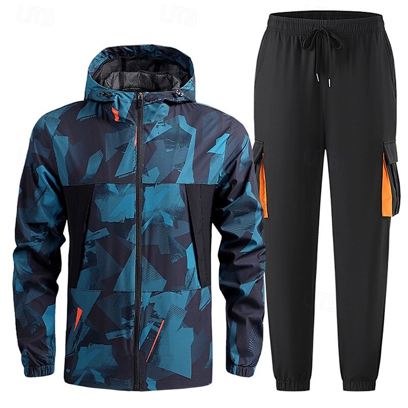 Men's 2 Piece Tracksuit Lounge Hoodie Sweatsuit Sets Zip Up Printed Clothing Suit Spring Black Blue Gym Workout Running High Waist Sun Protection Lightweight Long Sleeve Sport Activewear Micro-elastic2