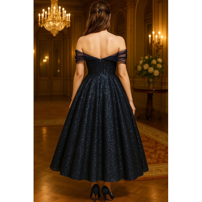 A-Line Cocktail Dresses Elegant Formal Dress Formal Wedding Floor Length Short Sleeve Off Shoulder Pocket Sequined with Glitter 20252