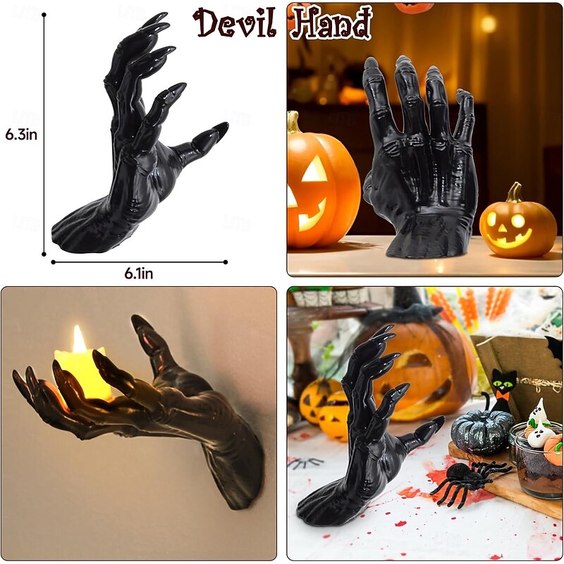 3 Pack Halloween Wall Mounted Creepy Reaching Hands with Lighted Candles for Gothic Wall Decorations Decorations Indoor Gothic Decor4