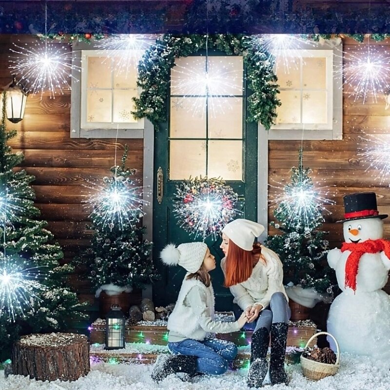 4 Pack Firework Lights Christmas Lights Decorations Starburst LED Copper Wire String Lights 8 Modes Battery Operated Fairy Lights with Remote Wedding Christmas Decorative Hanging Lights for Party Patio Garden Decoration120/200Led3