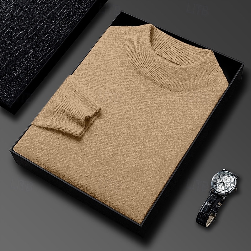 Men's Sweater Pullover Sweater Jumper Ribbed Knit Regular Tops Knitted Slim Fit Plain Crew Neck Knitwear Contemporary Casual Daily Wear Clothing Apparel Fall Camel Wine M L XL