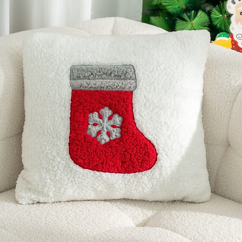Christmas Throw Pillow Cover, Soft Embroidered Cushion with Santa Claus Design, Festive Holiday Home Decor, Decorative Xmas Accent Pillow for Sofa, Bedroom, Living Room4