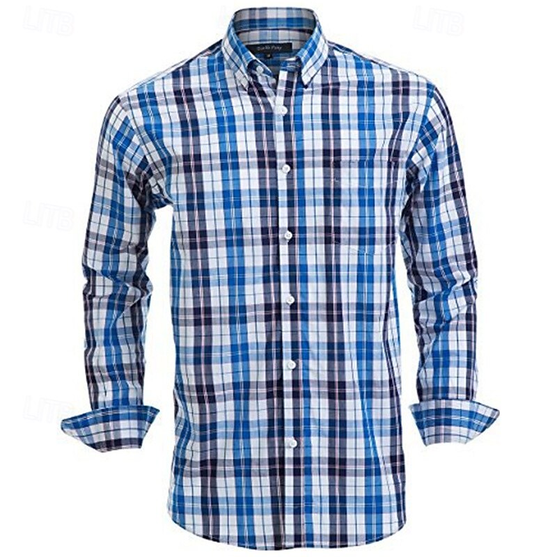 Men's Shirt Summer Shirt Casual Shirt Beach Shirt Button Up Shirt Black Red Blue Green Long Sleeve Plaid Lapel Vacation Hawaiian Buttons Clothing Apparel Polyester Fashion Casual Comfortable2