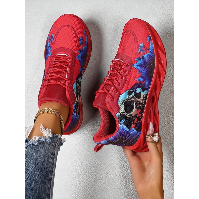 Women's Skull Print Sneakers – Gothic Halloween Casual Running Shoes for Party, Streetwear and Festivals4
