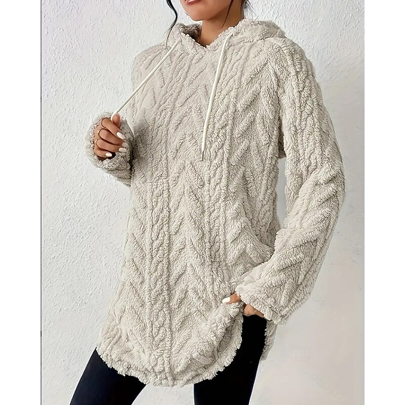 Women's Pullover Hoodie Sweatshirt Plain Streetwear Casual Sherpa Fleece Long Sleeve Hooded Regular Tops Street Holiday Drawstring Black White Red Purple Beige Fall Winter2