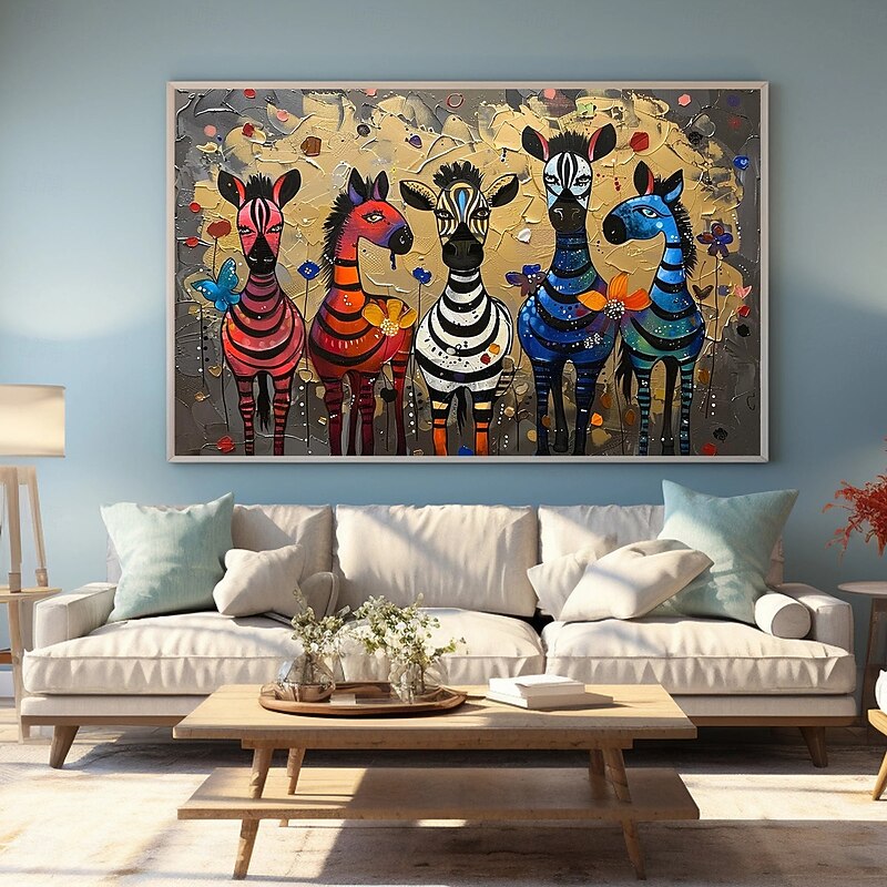 Original Horse Oil Painting on Canvas, Large Wall Art Abstract Colored Animal Art Custom Painting Fashion Decor Kid's Room Art Handmade Gift3
