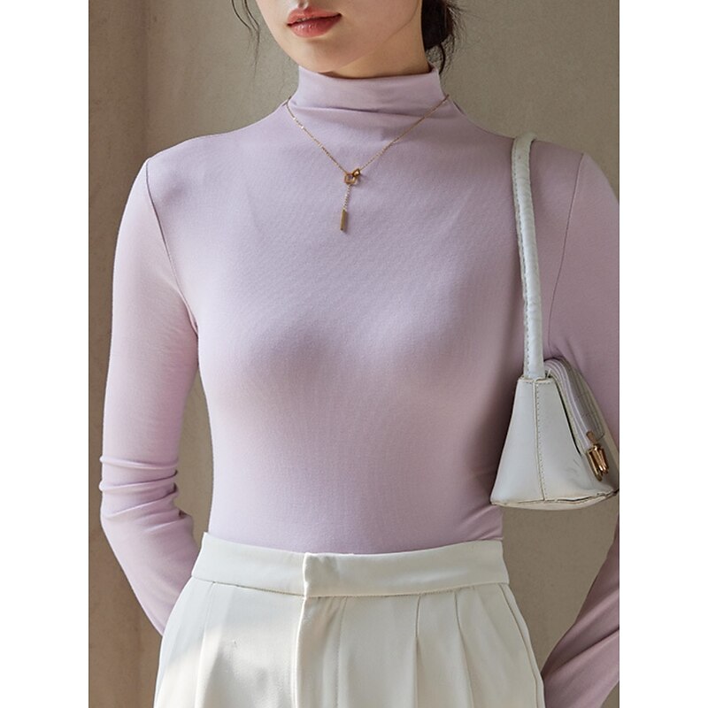 Women's Blouse Solid Color Stylish Casual Long Sleeve Turtleneck Regular Tops Daily Black White Pink Brown Beige Spring Fall Winter4