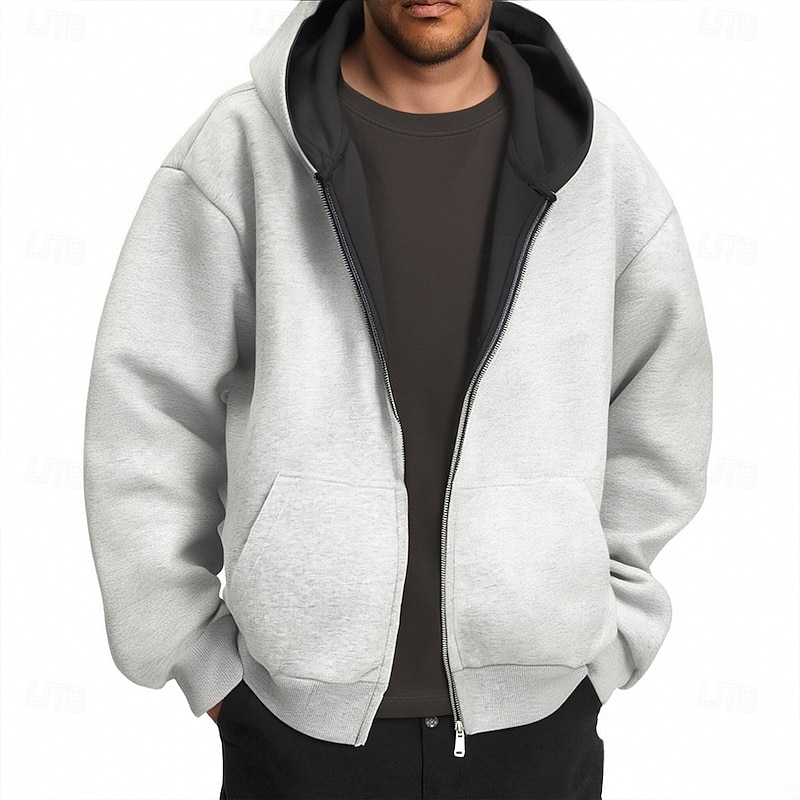 Men's Hoodie Full Zip Hoodie Black Light Grey Dark Gray Hooded Plain Pocket Sports & Outdoor Daily Holiday Polyester Streetwear Basic Casual Spring Fall Clothing Apparel Hoodies Sweatshirts
