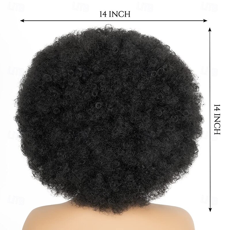 70's Afro Wig for Women Natural Black Short Afro Kinky Curly Wig Glueless Synthetic Wig with Bangs Puffy & Fluffy Bouncy Afro Wig for Daily Cosplay Party2