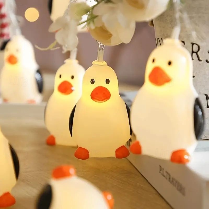 Christmas Fairy Penguin String Lights 1.5m 10LEDs Battery Powered Children's Room Home Display Window New Year Birthday Party Pendant Winter Decoration2