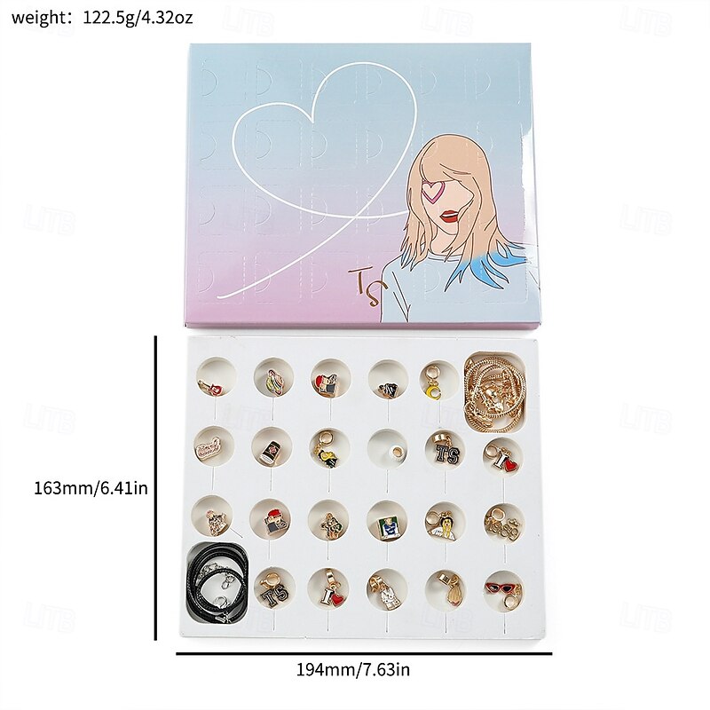 Swifties Christmas Advent Calendar DIY Bracelets TS Gift, 24 Days DIY Jewelry Making Kit with 22 Charm Beads and 2 Adjustable Bracelets, Xmas Countdown Gift for Music Lovers, Teens and Friends, Holida4