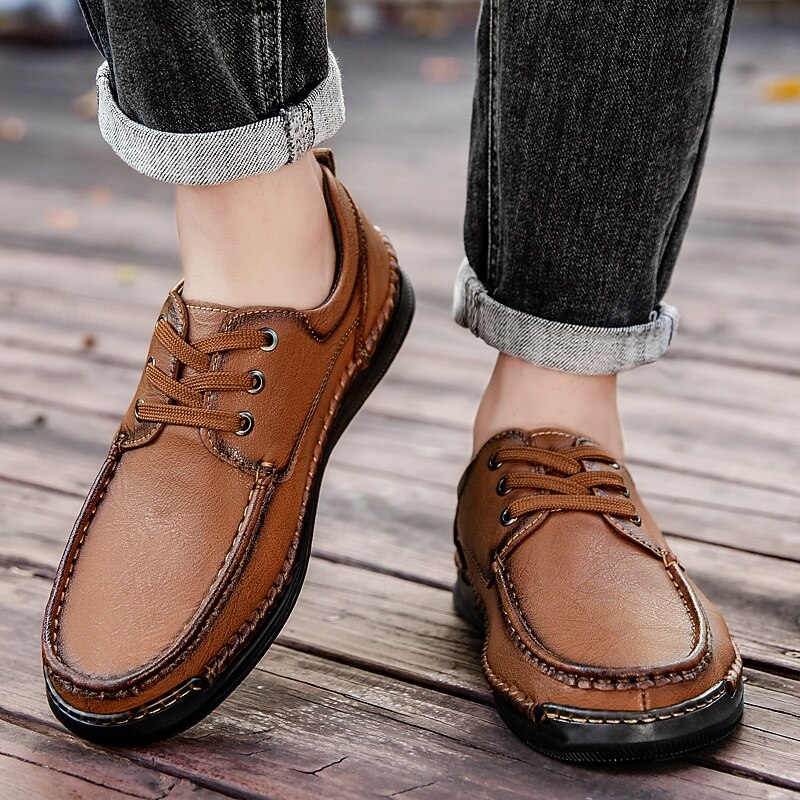 Men's Brown Lace-Up Sneakers with Soft Leather Construction and Casual Design, Versatile Shoes for Walking, Travel and Weekend Activities4