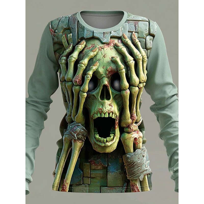 Halloween Women's T Shirt Skulls Graphic Vintage Fashion Stylish Long Sleeve Crew Neck Round Neck Regular Tops Daily Weekend Print Sage Green Light Green Green Summer Spring Fall2