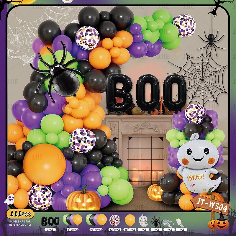 107pcs Halloween Balloon Arch Garland Kit - Black Orange Nude Latex Balloons Set with 3D Bat Stikers and Pumpkin Foil Eye Print Balloons for Halloween/Thanksgiving Day/Christmas Gift4