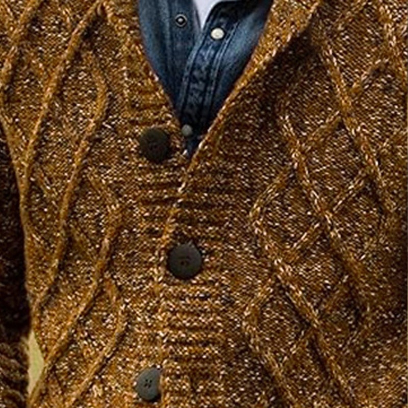 Men's Sweater Cardigan Sweater Cable Knit Short Knitted Plain Shawl Collar Vacation Fashion Casual Daily Wear Clothing Apparel Fall Spring &  Fall Brown M L XL3