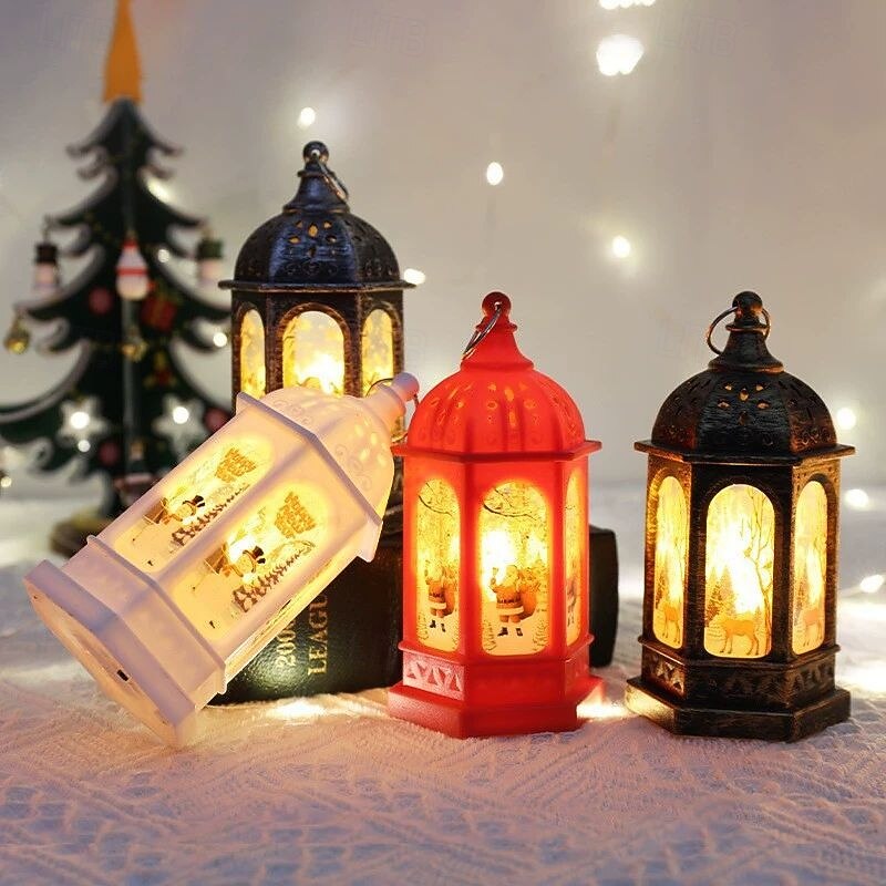 Christmas Decoration Retro Wind Lantern Portable Electronic Candle Lamp Santa Claus Snowman Glowing Oil Lamp Christmas Gift Home Decor Night Light
