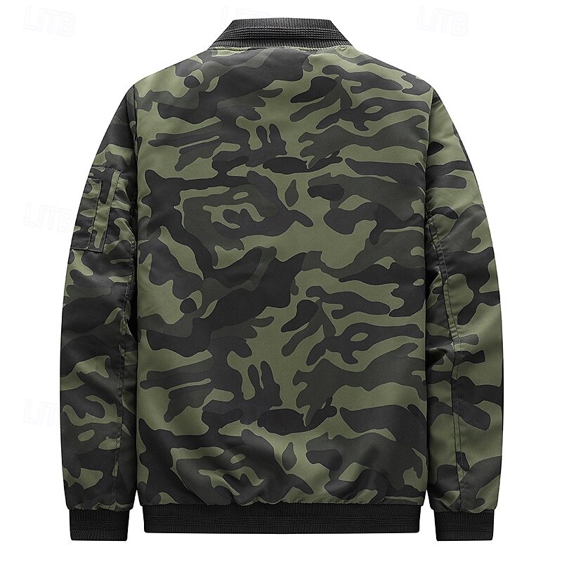 Men's Lightweight Jacket Bomber Jacket Casual Jacket Vacation Daily Breathable Pocket Spring Fall Camo / Camouflage Fashion Classic Stand Collar Regular Blue Army Green Jacket2