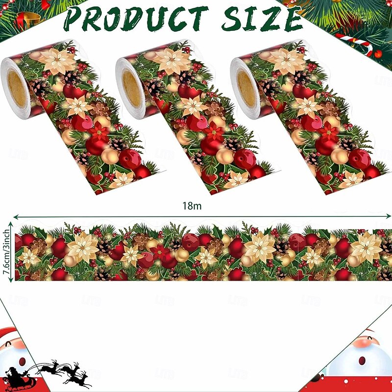 3 Roll Christmas Bulletin Border Stickers 180FT Gift Candy Trim Border Christmas Decoration Borders Red Green Label Stickers for Winter Christmas Holiday Classroom School Decoration2