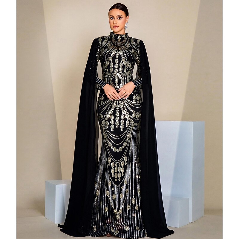 Sheath / Column Evening Gown Elegant Formal Dress Formal Wedding Floor Length Sleeveless High Neck Tulle with Ruched Sequin Slit 2025