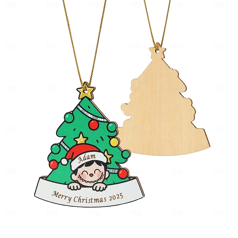 Personalized Christmas Tree Wooden Ornament with Custom Laser Engraved Name, Unique Holiday Hanging Decoration for Home Décor and Gift Keepsake3
