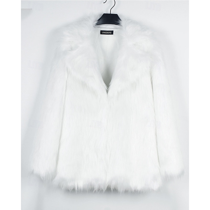 Women's Coat Faux Fur Coat Warm Comfortable Furs & Leathers Fashion Plain Vacation Street Going out Weekend Long Turndown Regular Fit Long Sleeve Outerwear White Fall Winter3