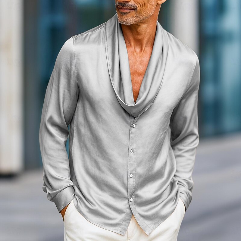 Men's Shirt Satin Shirt Dress Shirt Casual Shirt Button Up Shirt Prom Shirt Plain Formal Wedding Light Blue Royal Blue Gold Gray Long Sleeve Shawl All Seasons Clothing Apparel4