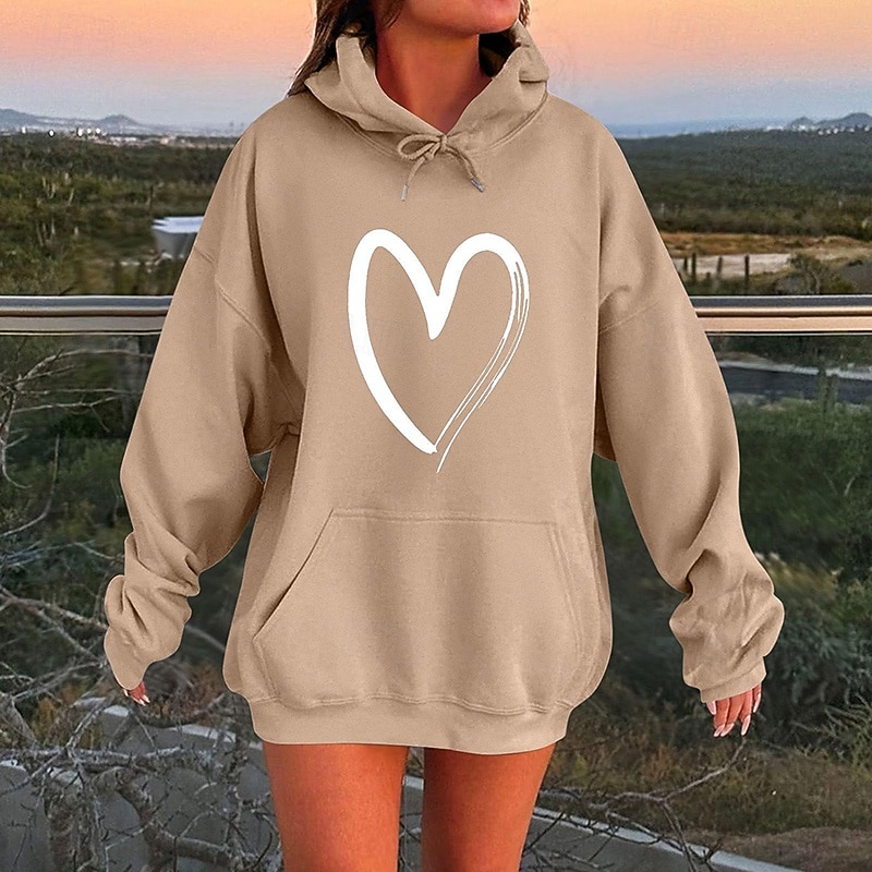 Women's Lounge Hoodie Pullover Sweatshirt with Pockets Long Sleeve Top Athleisure Heart Fashion Gym Running Fitness Sportswear Activewear Black White Red4