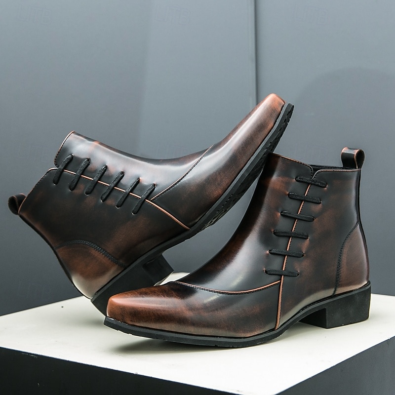 Men's Faux Leather Lace-Up Ankle Boots – Classic Formal Business Dress Shoes for Office and Evening Events2