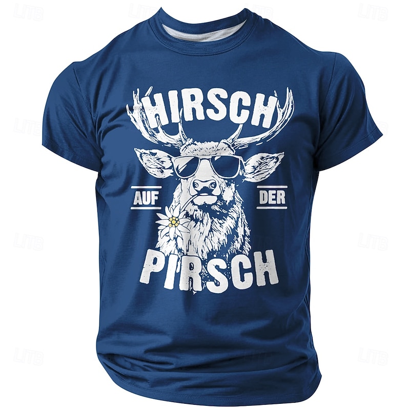 Men's Funny Slang German Deer T Shirt Short Sleeve T shirt 3D Print Crew Neck Shirt Fashion Daily Street Daily Black Red Blue Summer Spring Clothing Apparel S M L XL XXL XXXL3