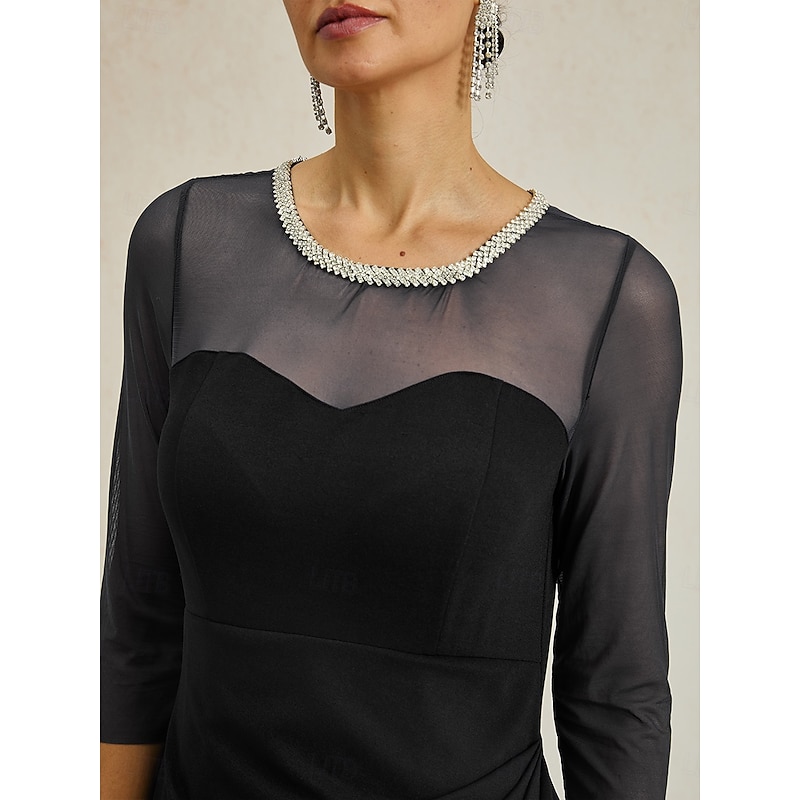 Women's Maxi Dress Sheath Dress Elegant Party Formal Solid Color 3/4 Length Sleeve Crew Neck Black Summer Spring Fall2