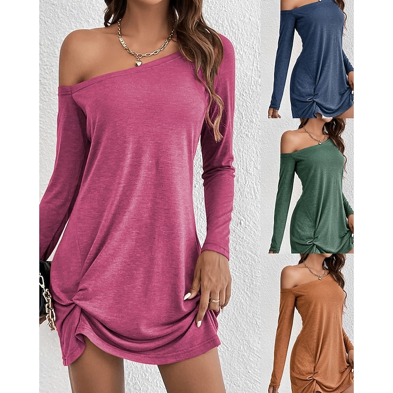 Women's Mini Dress Casual Dress T Shirt Dress Tee Dress Modern Outdoor Daily Holiday Regular Fit Plain Long Sleeve Cold Shoulder Blue Brown Green Rose Red Spring Fall