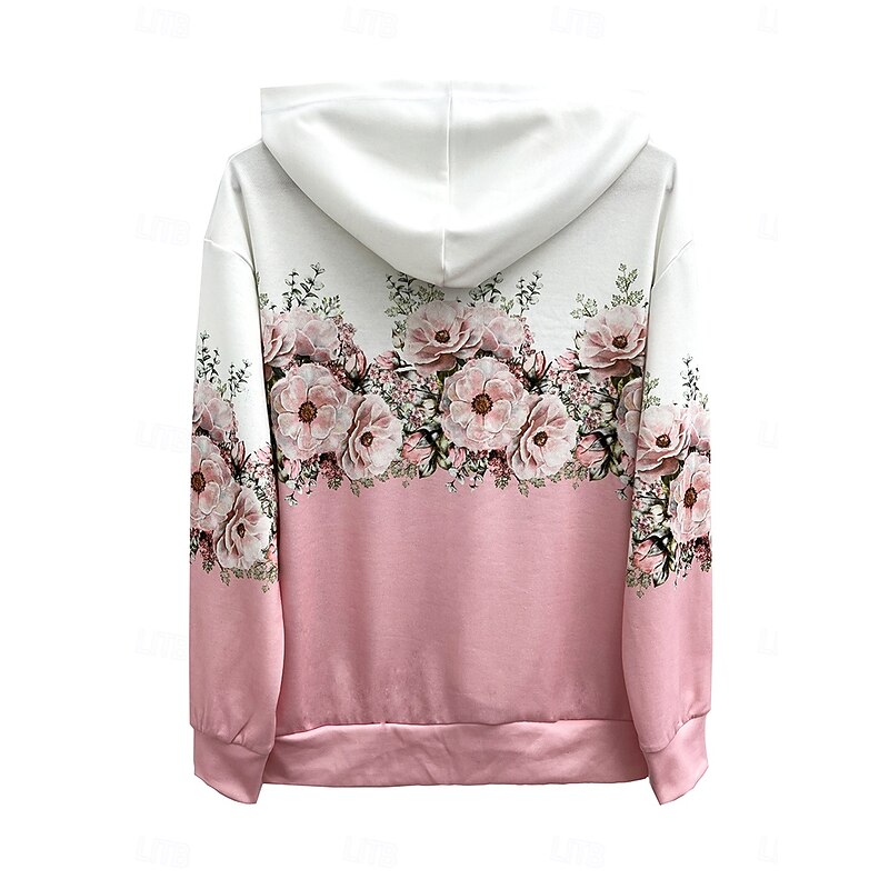 Women's Zip Up Hoodies Floral Graphic Fashion Casual Long Sleeve Hooded Regular Tops Street Dailywear Zipper Pocket Print Light Pink Light Purple Light Blue Spring Fall Winter2