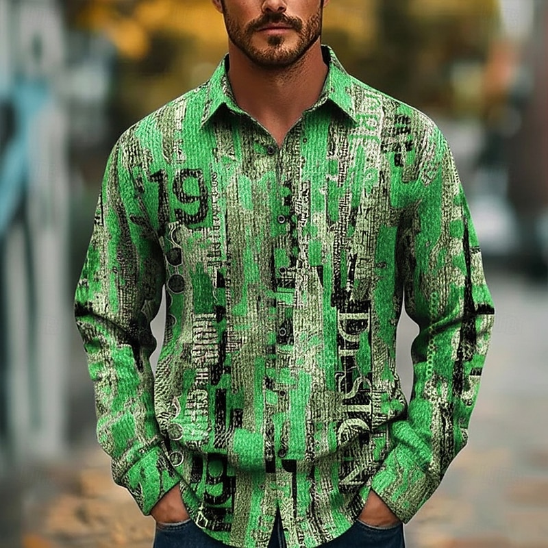 Men's Abstract Art Color-blocking Shirt Button Up Shirt Long Sleeve Vintage Retro Holiday Casual Daily Spring Fall Turndown 3D Print Collared Shirts Red Blue Orange Green4