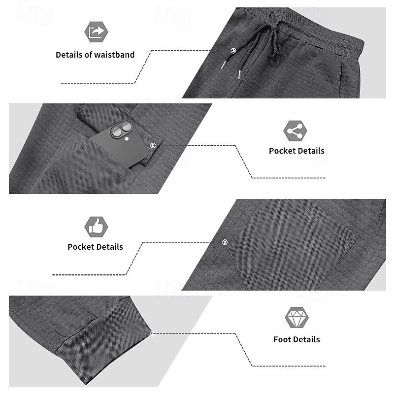 Men's Waffle Cargo Sweatpants Joggers Trousers Casual Pants Drawstring Elastic Waist Plain Comfort Full Length Outdoor Casual Daily Fashion Classic Style Black White Stretchy2