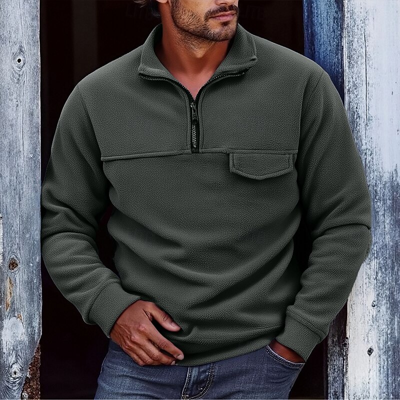 Men's Sweatshirt Fleece Sweatshirt Quarter Zip Sweatshirt Black Green Gray Half Zip Plain Pocket Quarter Zip Sports & Outdoor Daily Holiday Polyester Streetwear Basic Casual Fall Winter Clothing4
