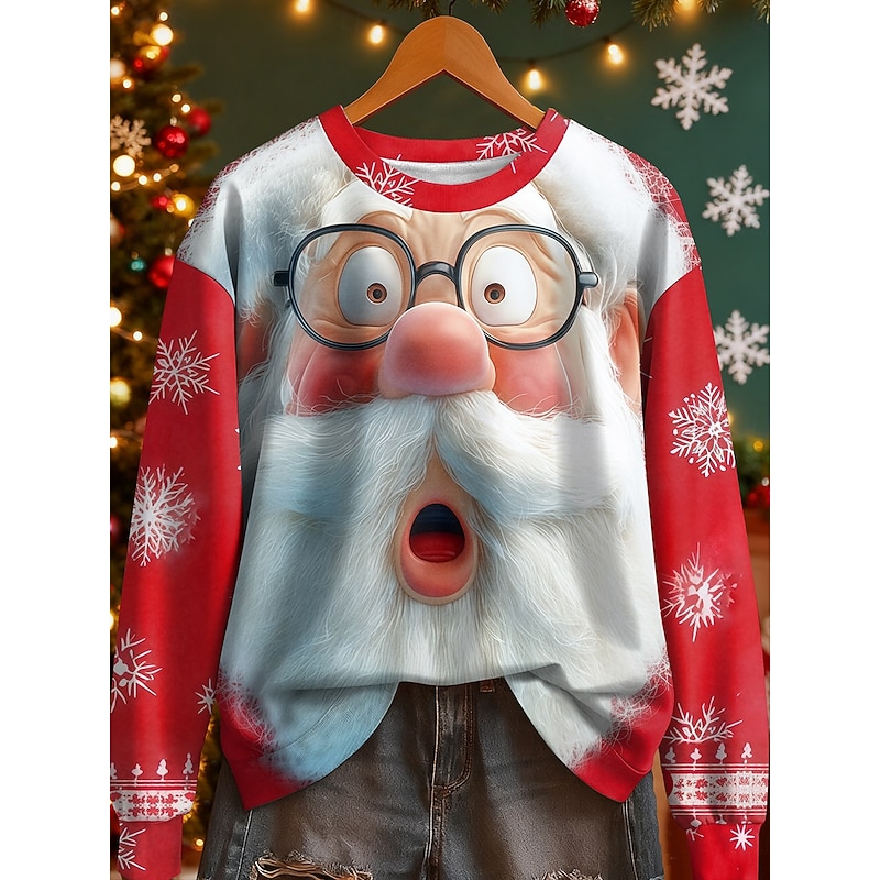 Christmas Women's Sweatshirts Graphic Santa Claus Vintage Casual Long Sleeve Crew Neck Regular Tops Street Dailywear Casual Print Black White Red Blue Fall Winter