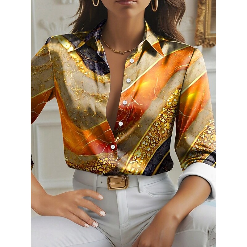 Women's Shirt Graphic Geometric Elegant Stylish Modern Long Sleeve Shirt Collar Regular Tops Work Daily Yellow Red Blue Purple Green Summer Fall Winter