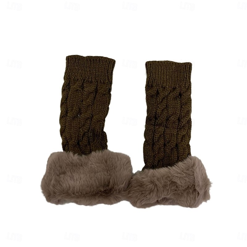 Women Half-Finger Knitted Gloves, Fall and Winter Warm Fingerless Twist Cable Hand Gloves, Solid Color Knit Wrist Warmers3