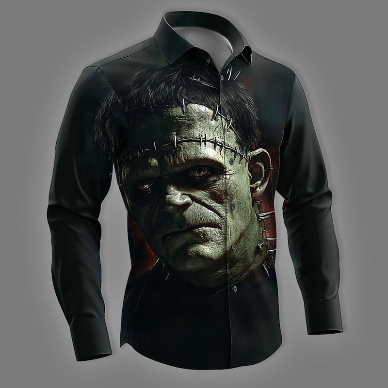Halloween Men's Zombies Horror Shirt Button Up Shirt Long Sleeve Dark Gothic Style Holiday Streetwear Spring Fall Turndown 3D Print Collared Shirts Black 1 Black Black 22
